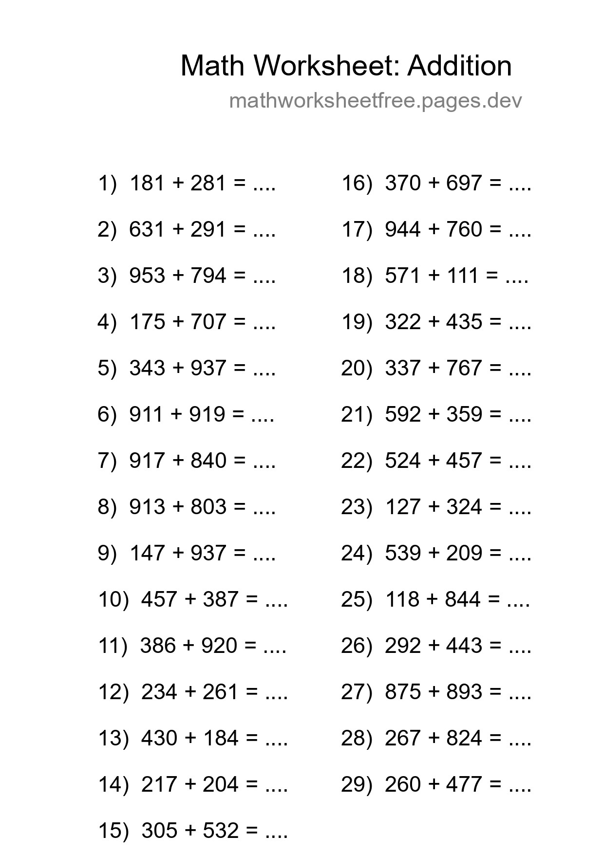 Grade 5 Addition Practice Worksheet (29 Problems) - Part 51