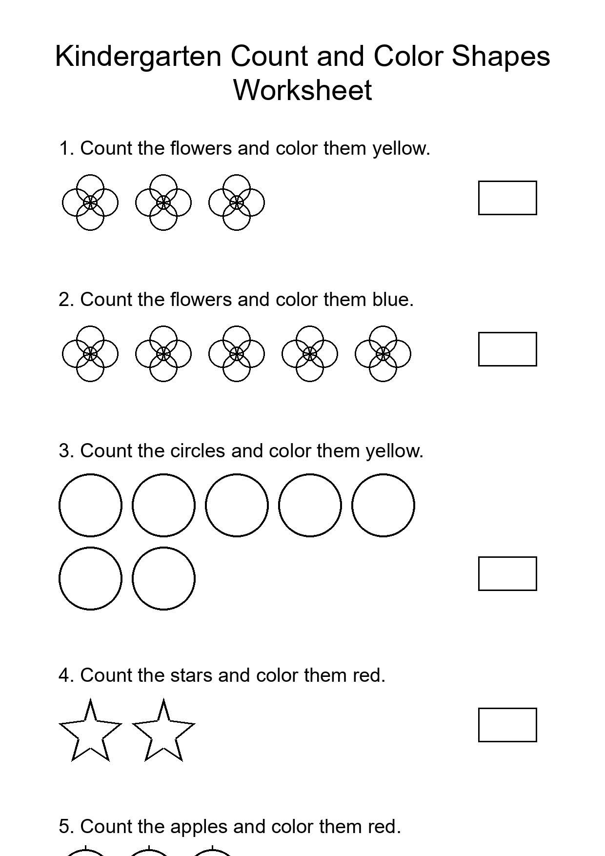 Kindergarten Count and Color Shapes Worksheet