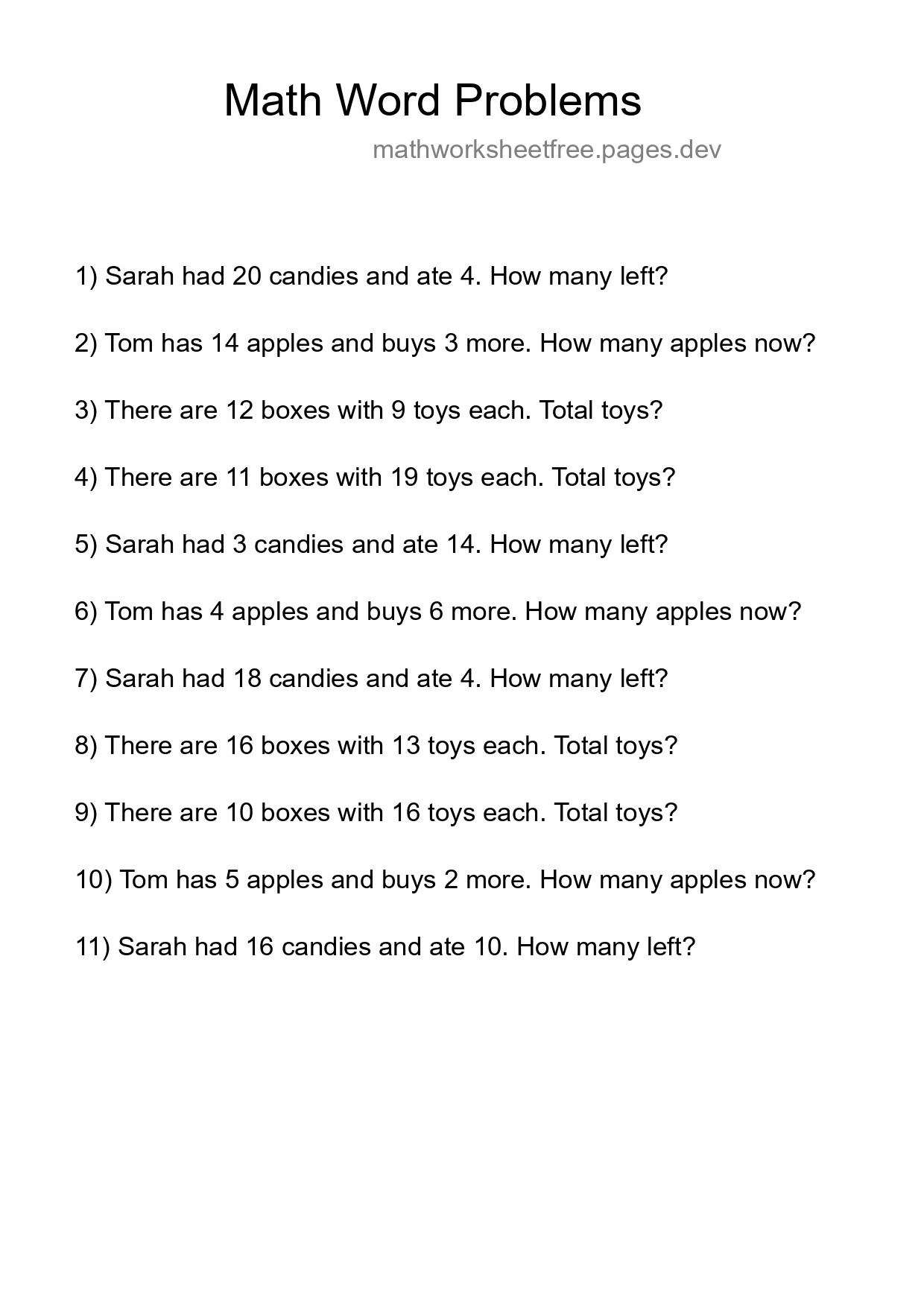 Math Word Problem Worksheet