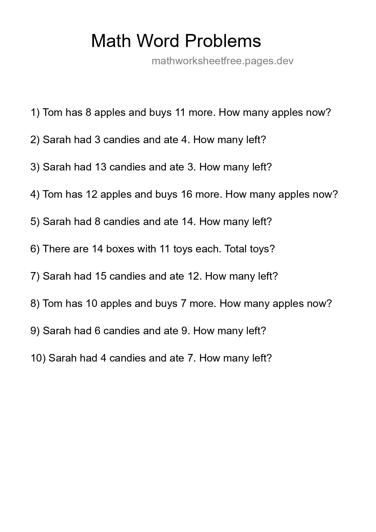 Math Word Problem Worksheet