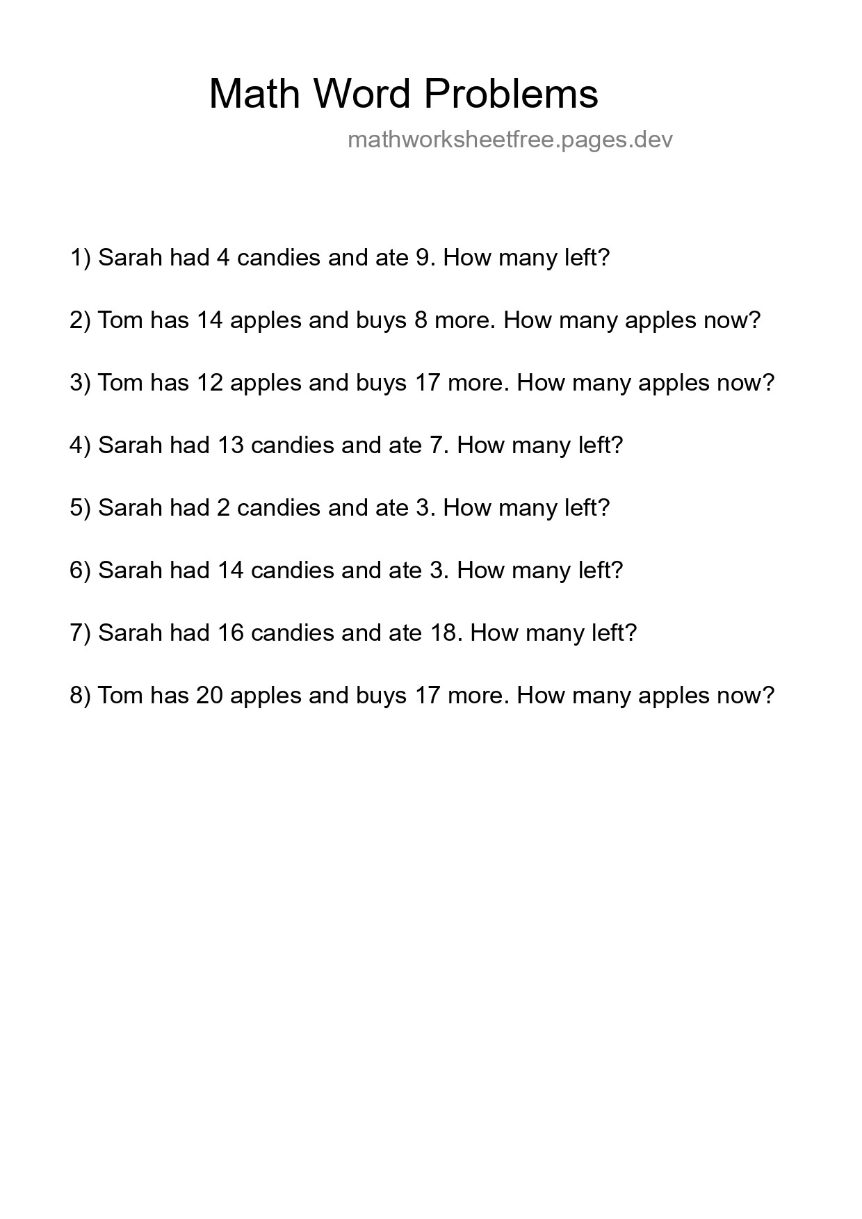 Math Word Problem Worksheet