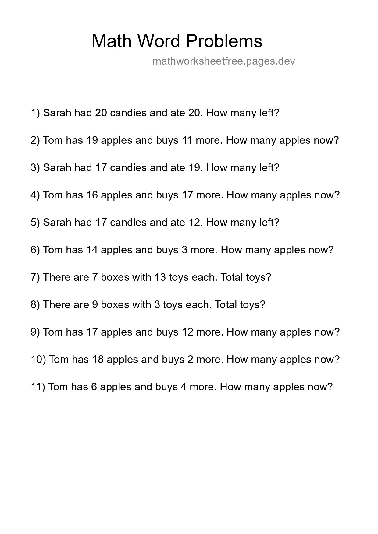 Math Word Problem Worksheet