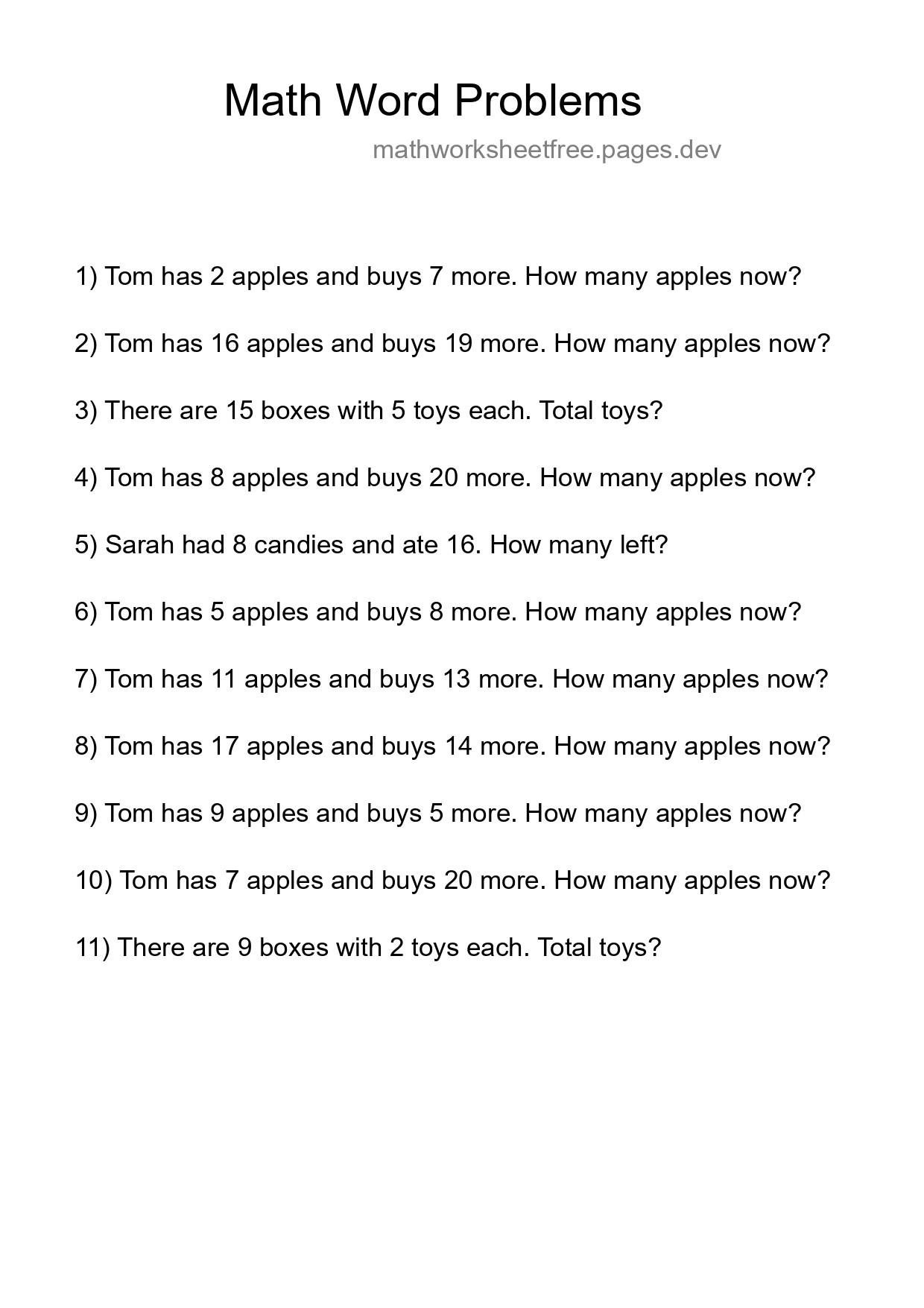 Math Word Problem Worksheet