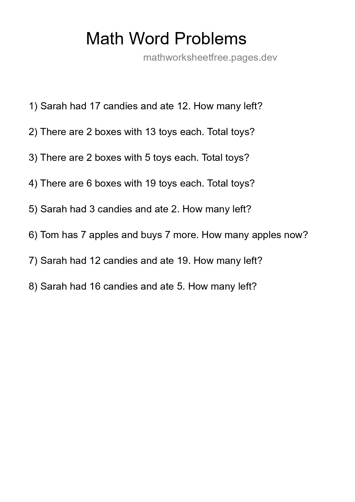 Math Word Problem Worksheet