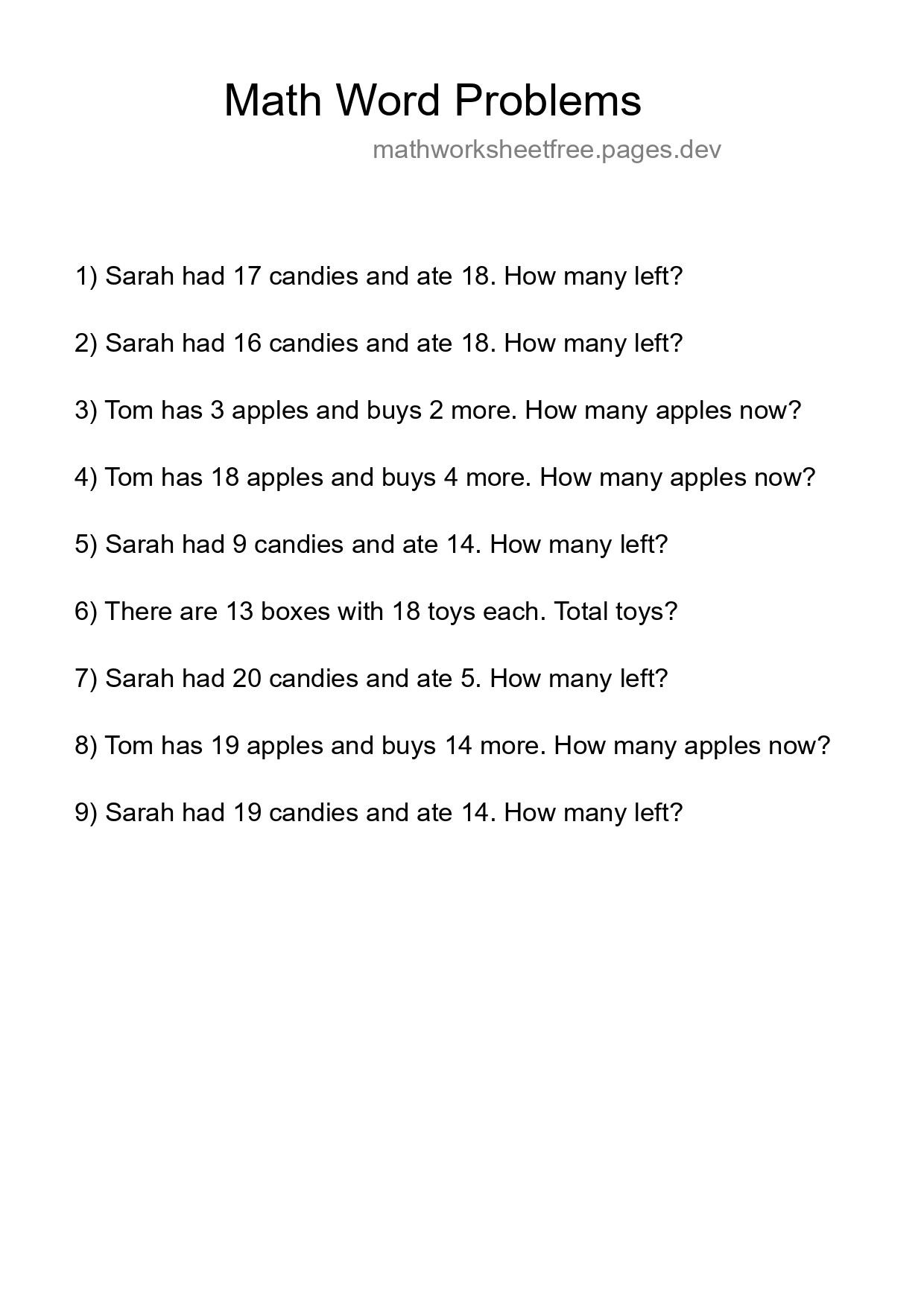 Math Word Problem Worksheet