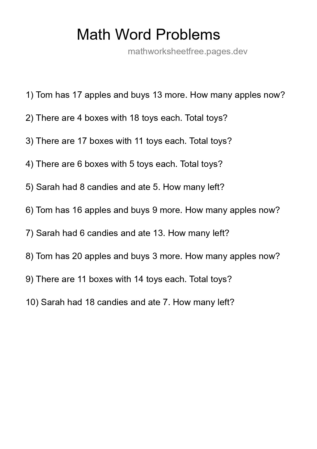Math Word Problem Worksheet