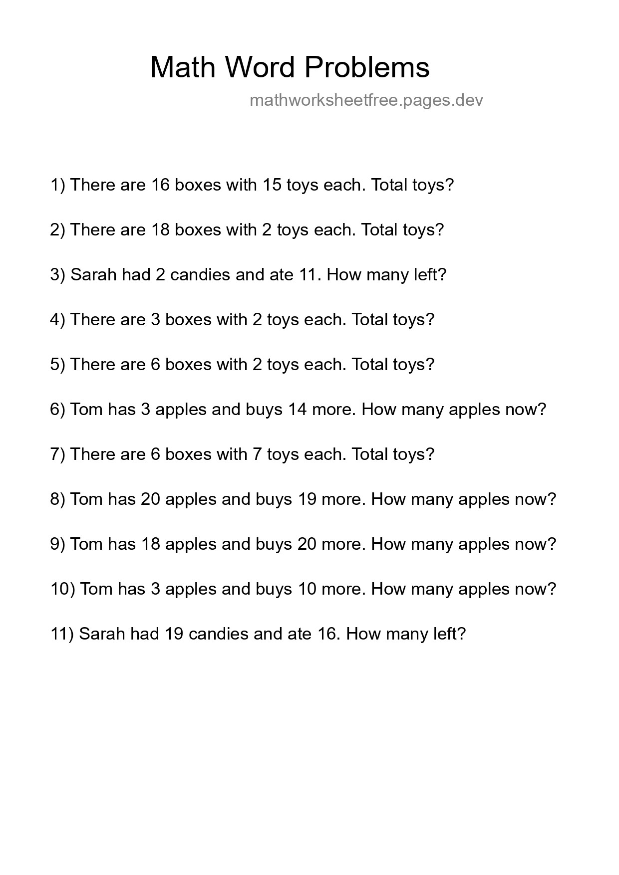 Math Word Problem Worksheet