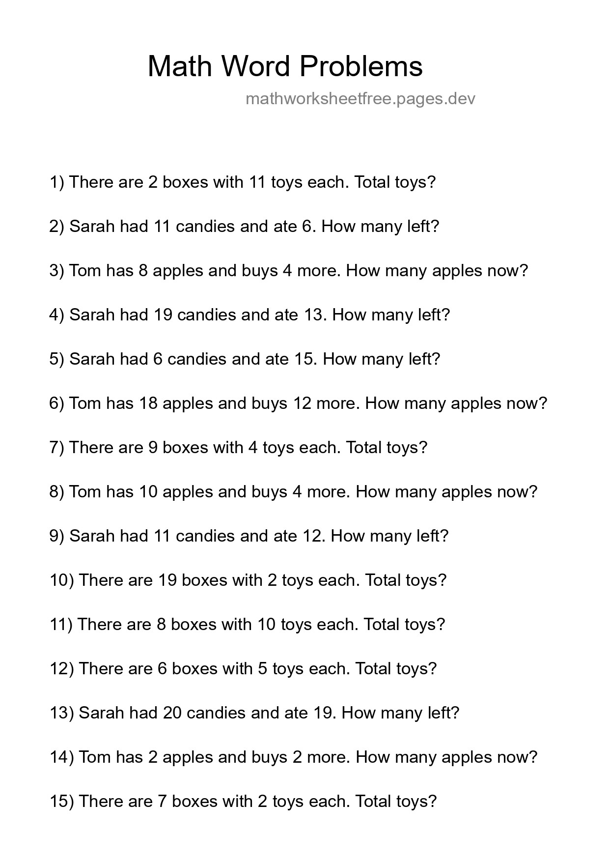 Math Word Problem Worksheet