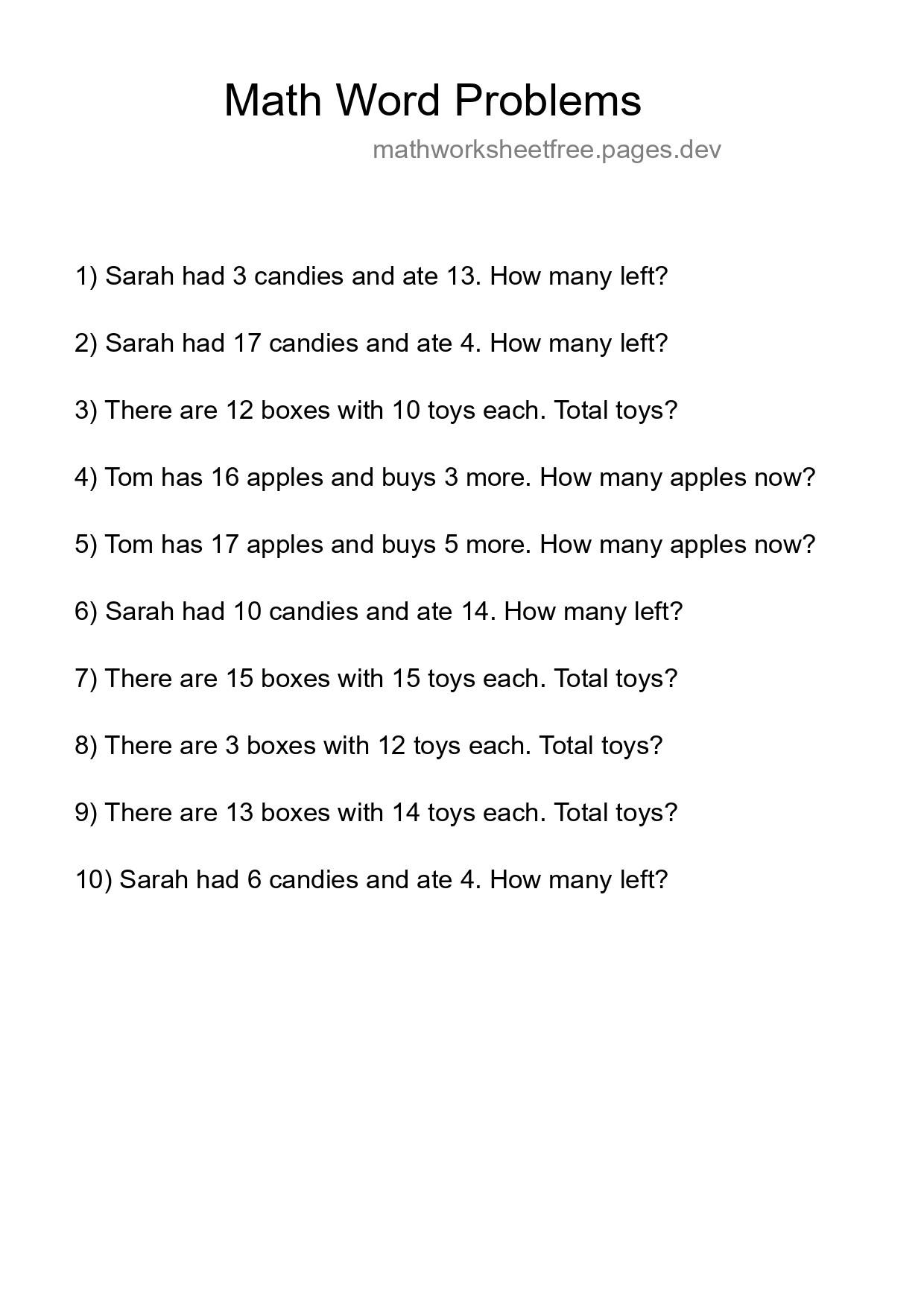 Math Word Problem Worksheet