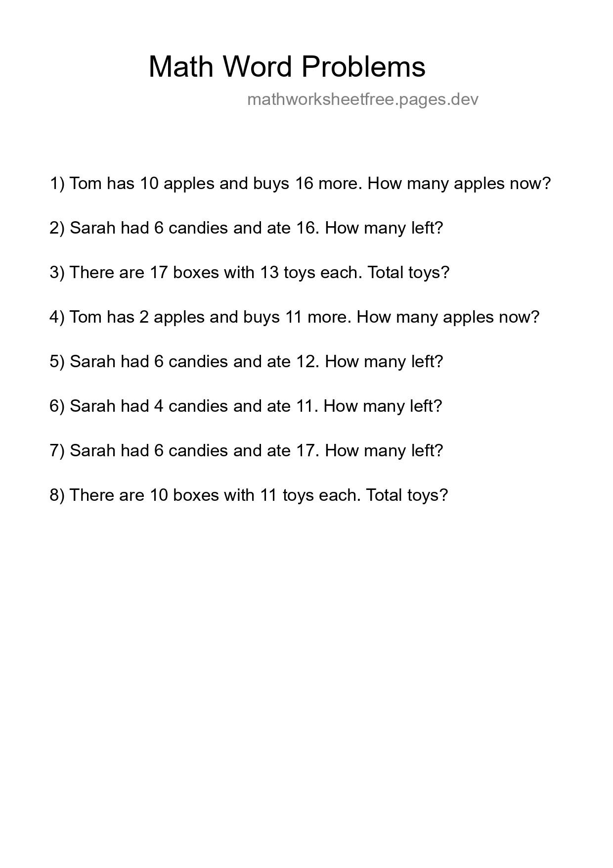 Math Word Problem Worksheet