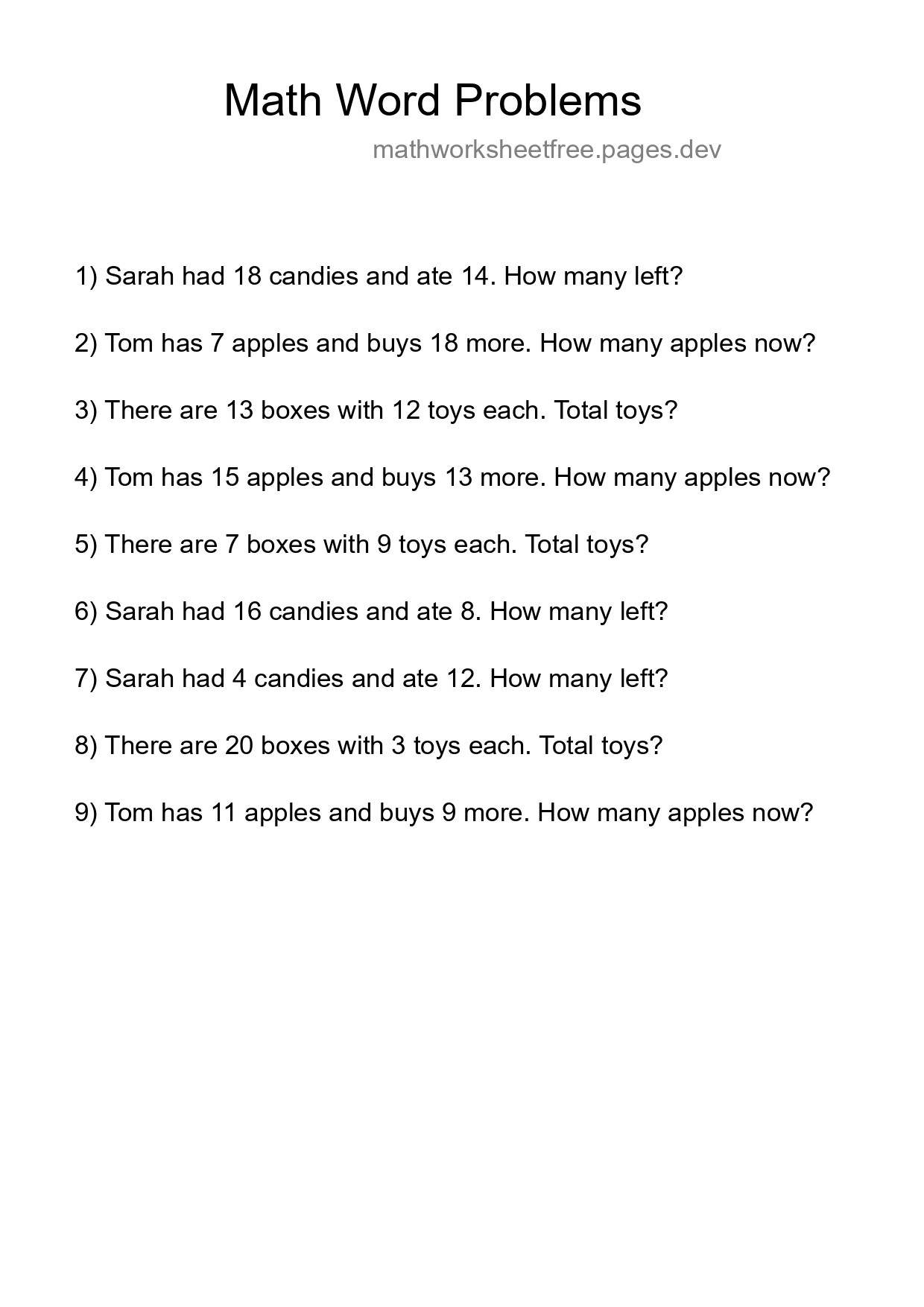 Math Word Problem Worksheet