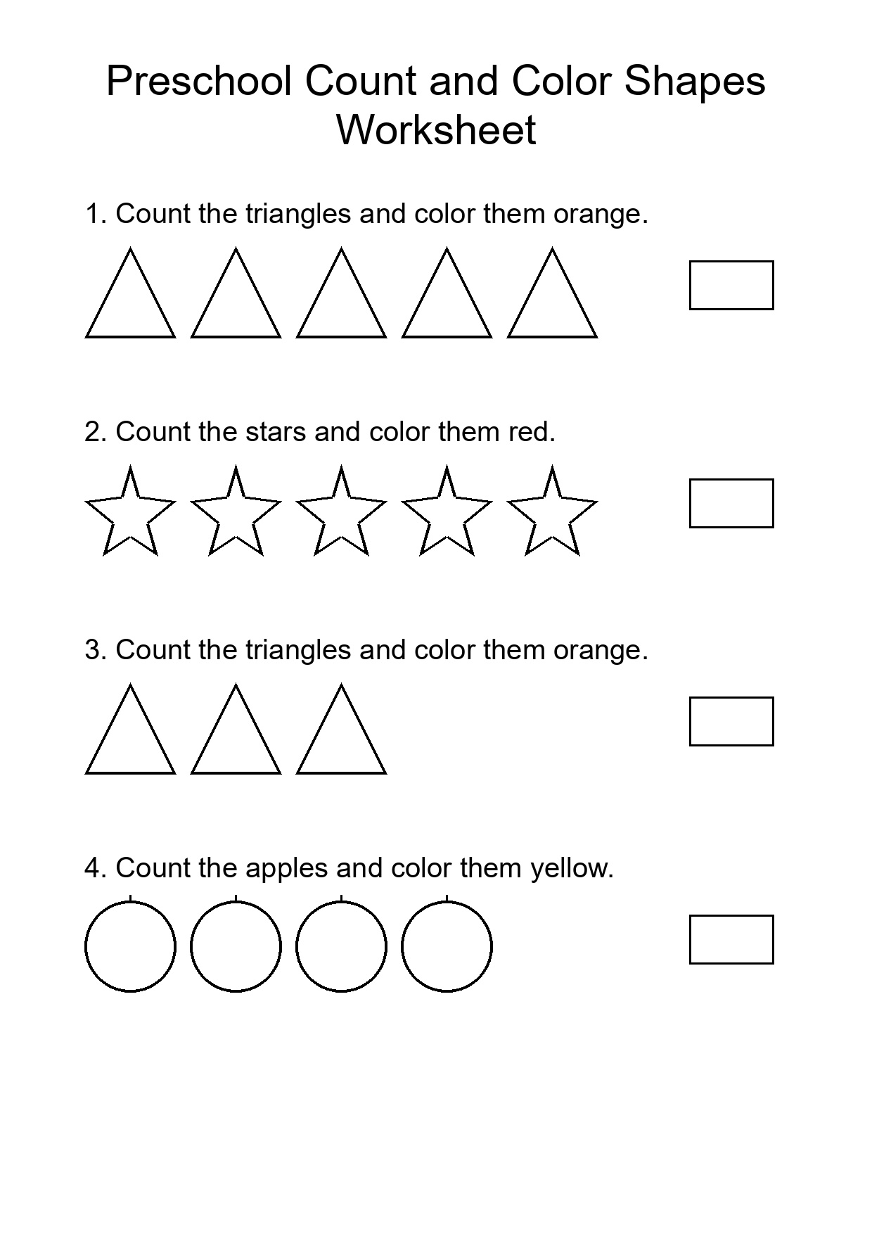 Preschool Count and Color Shapes Worksheet