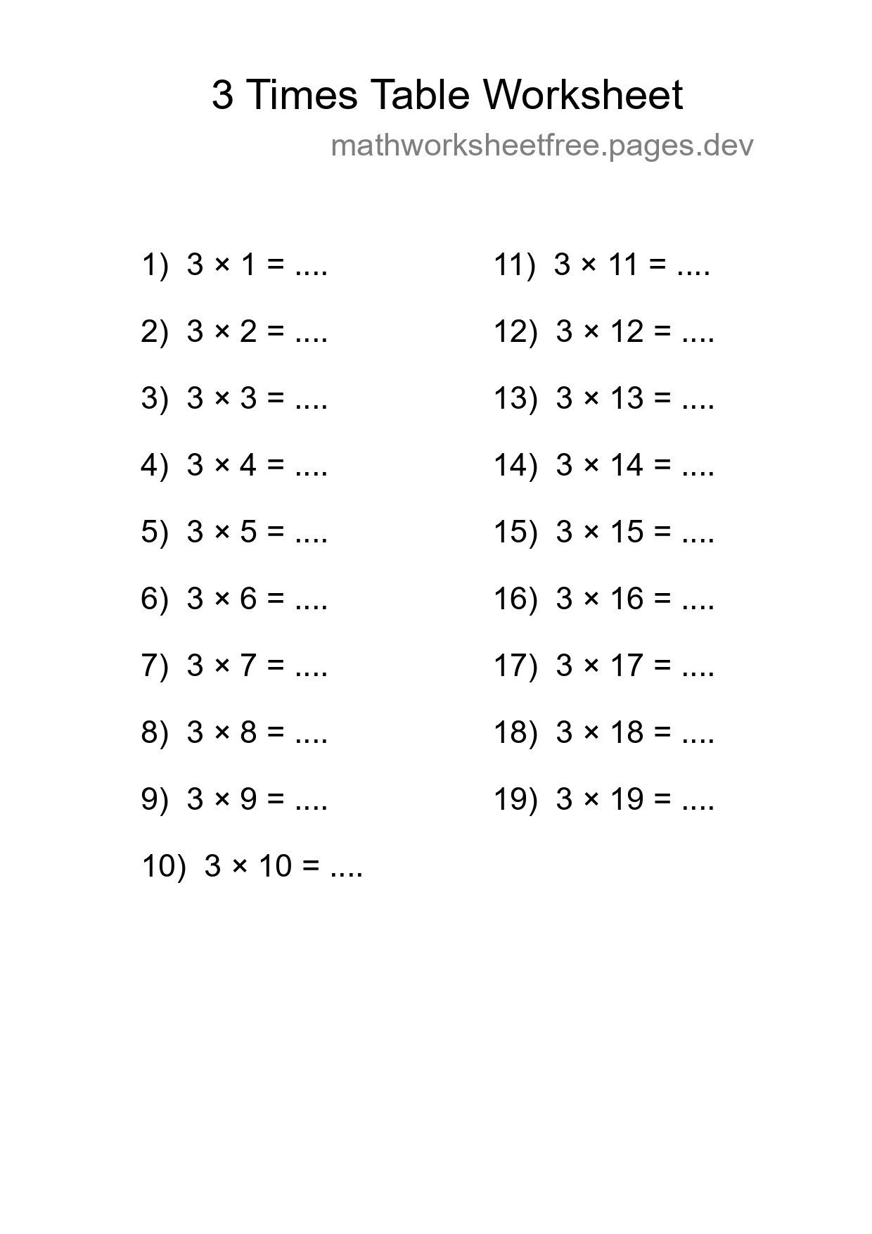 Printable 3 Times Table Worksheet For Grade 2 - Part 239