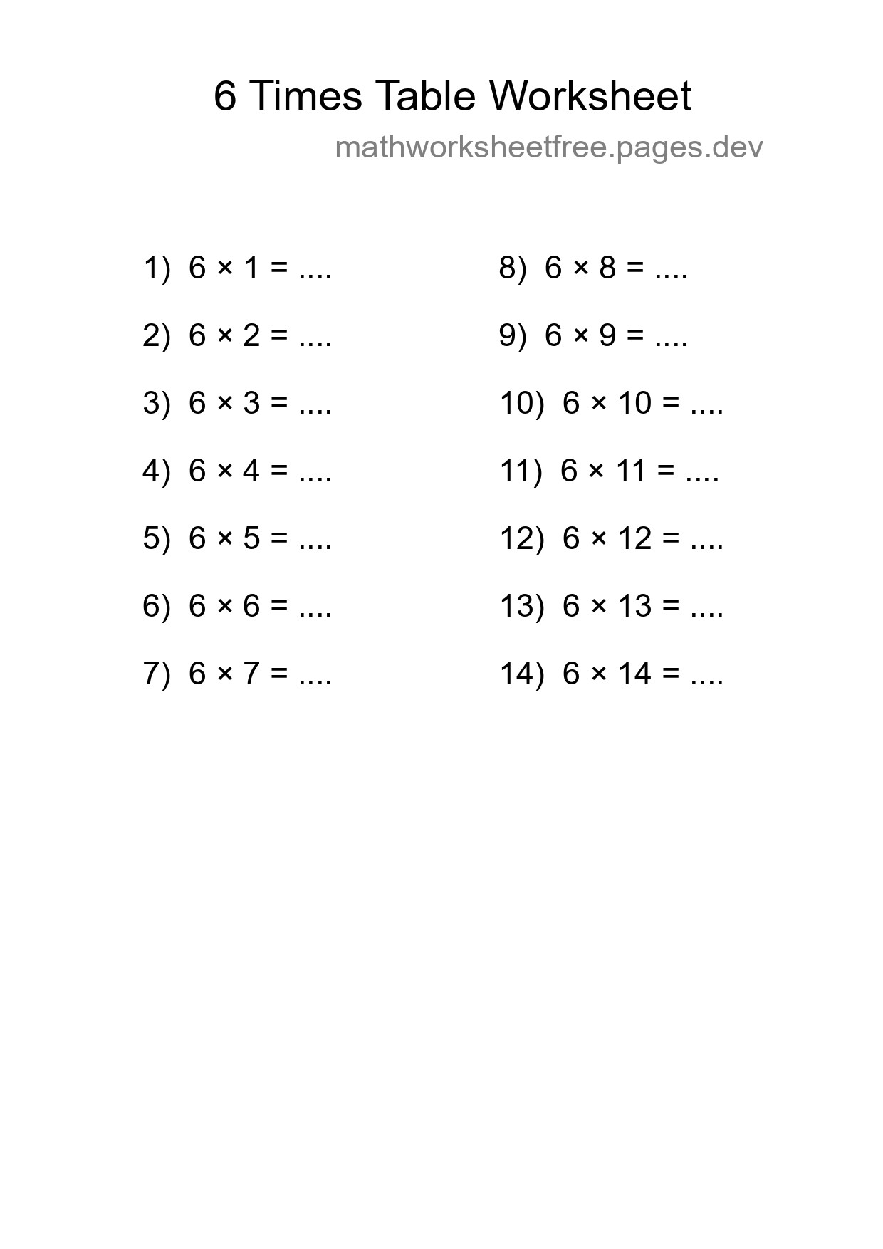 Printable 6 Times Table Worksheet For Grade 3 - Part 119