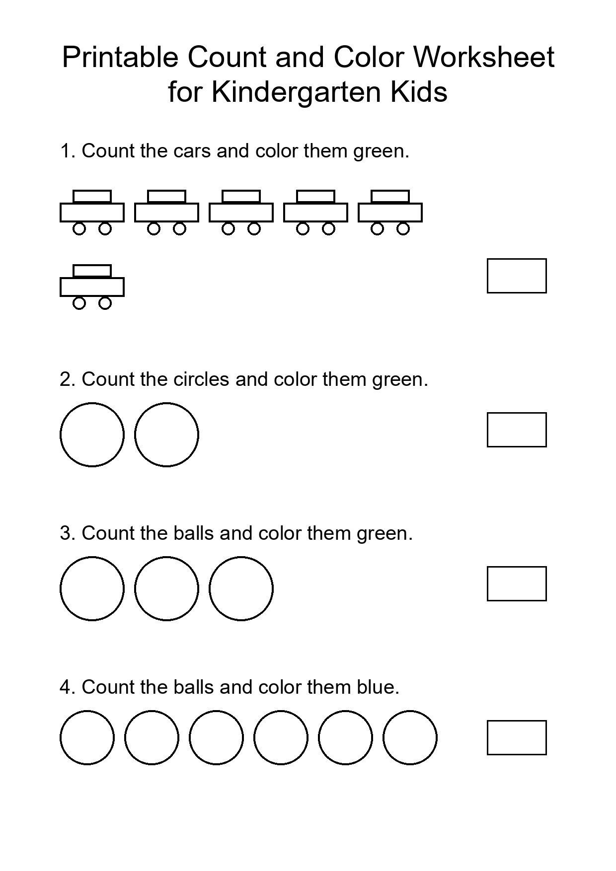 Printable Count and Color Worksheet for Kindergarten Kids