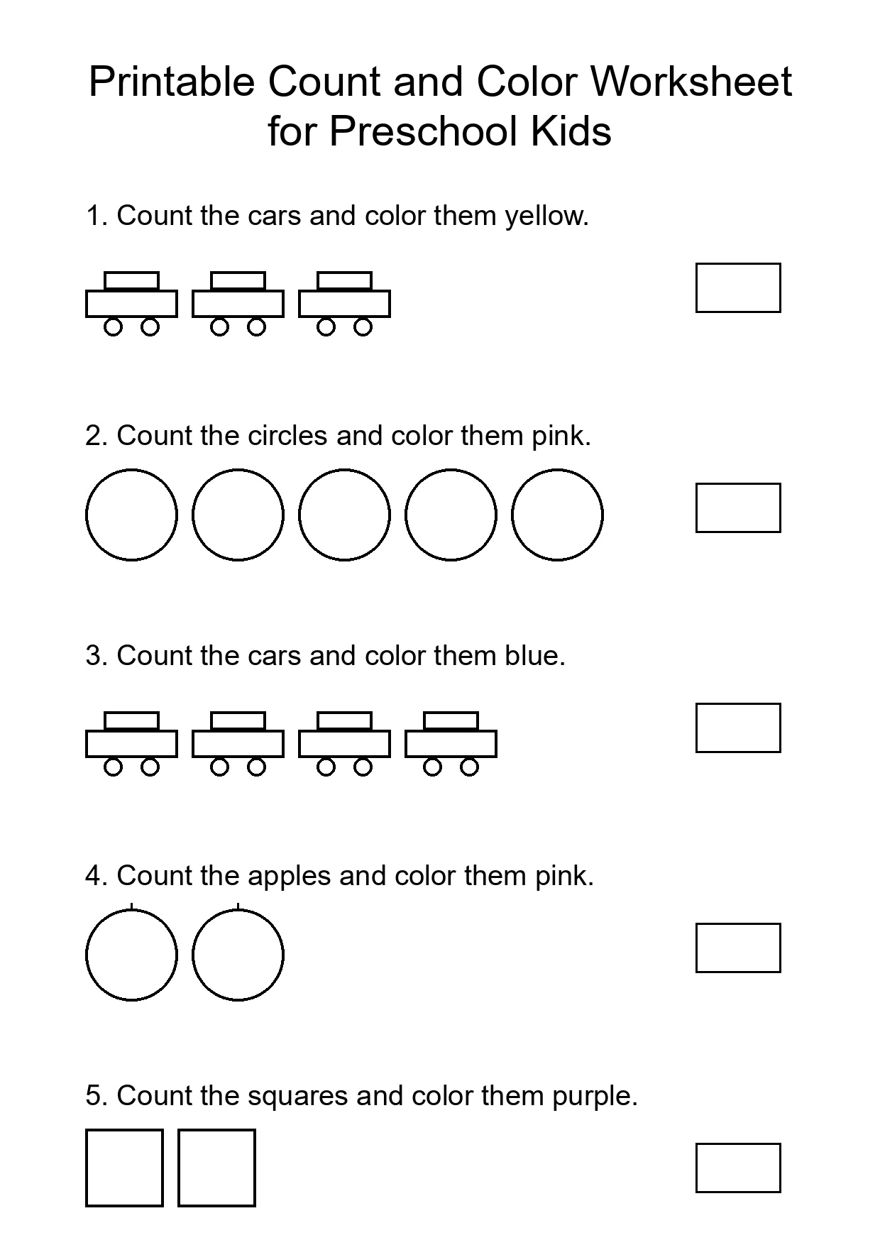 Printable Count and Color Worksheet for Preschool Kids