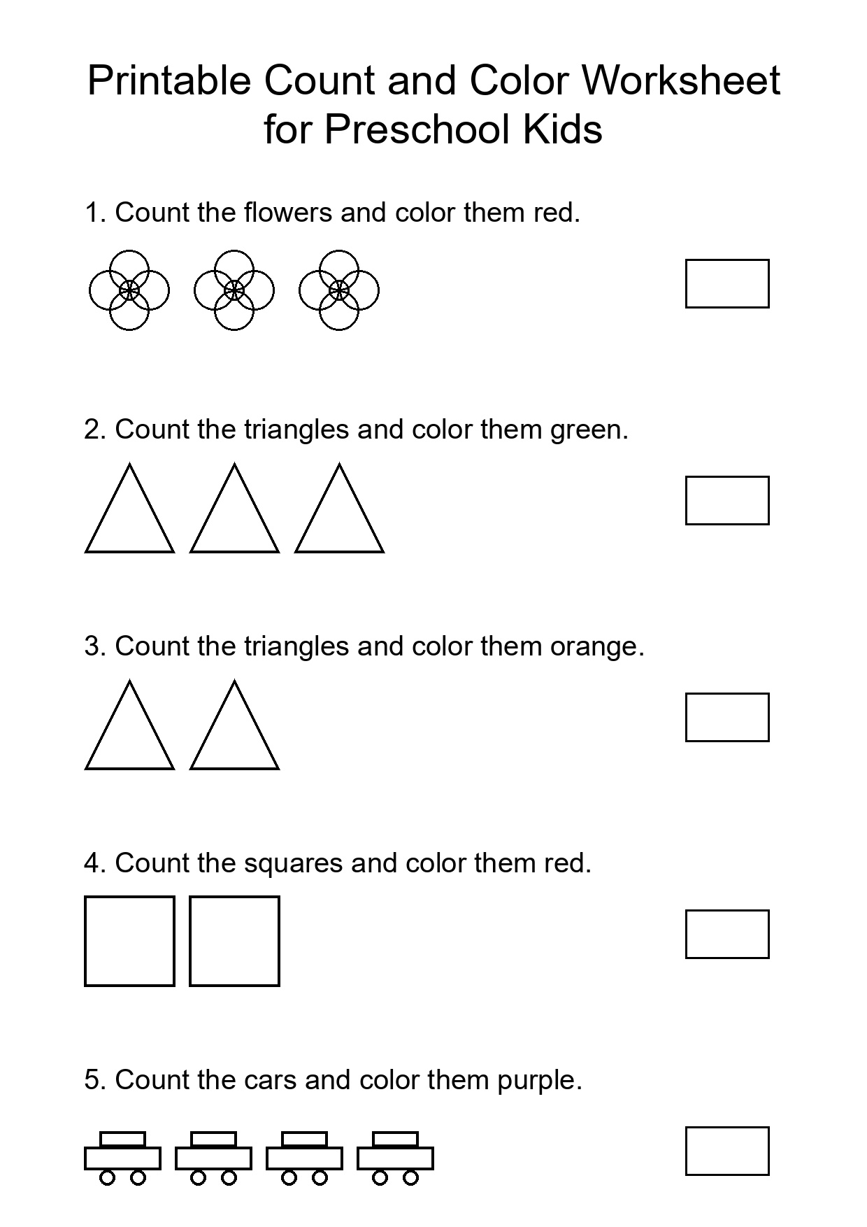 Printable Count and Color Worksheet for Preschool Kids