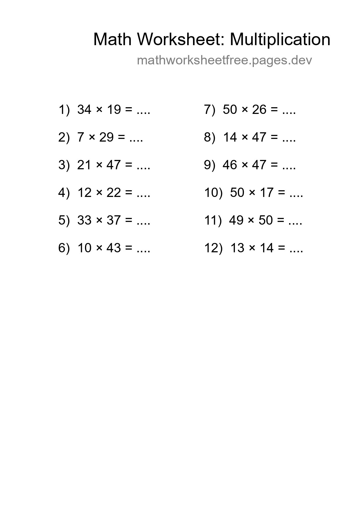 Printable Free 12 Multiplication Math Worksheet For Grade 2 - Part 157