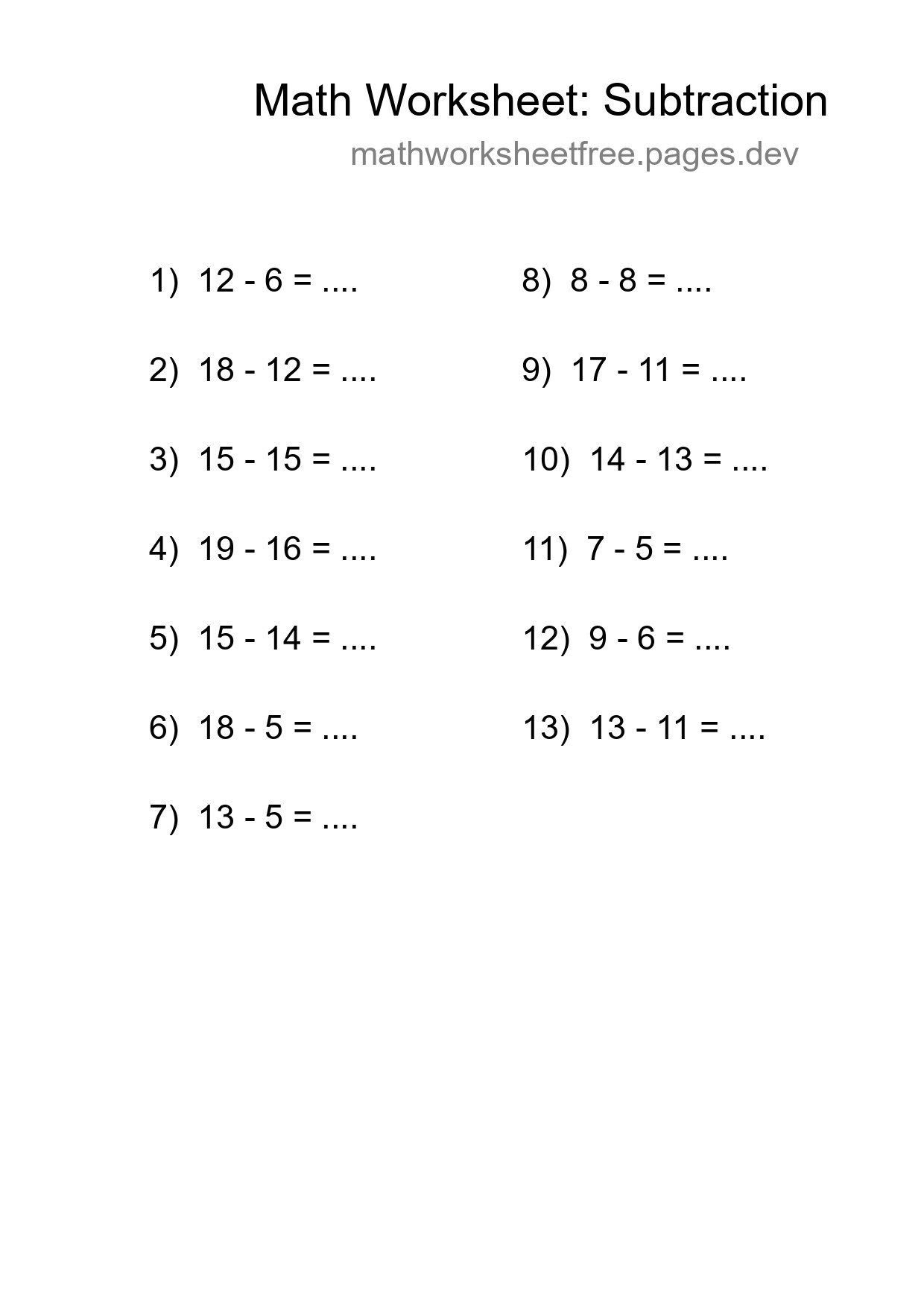 Printable Free 13 Subtraction Math Worksheet For Grade 2 - Part 288