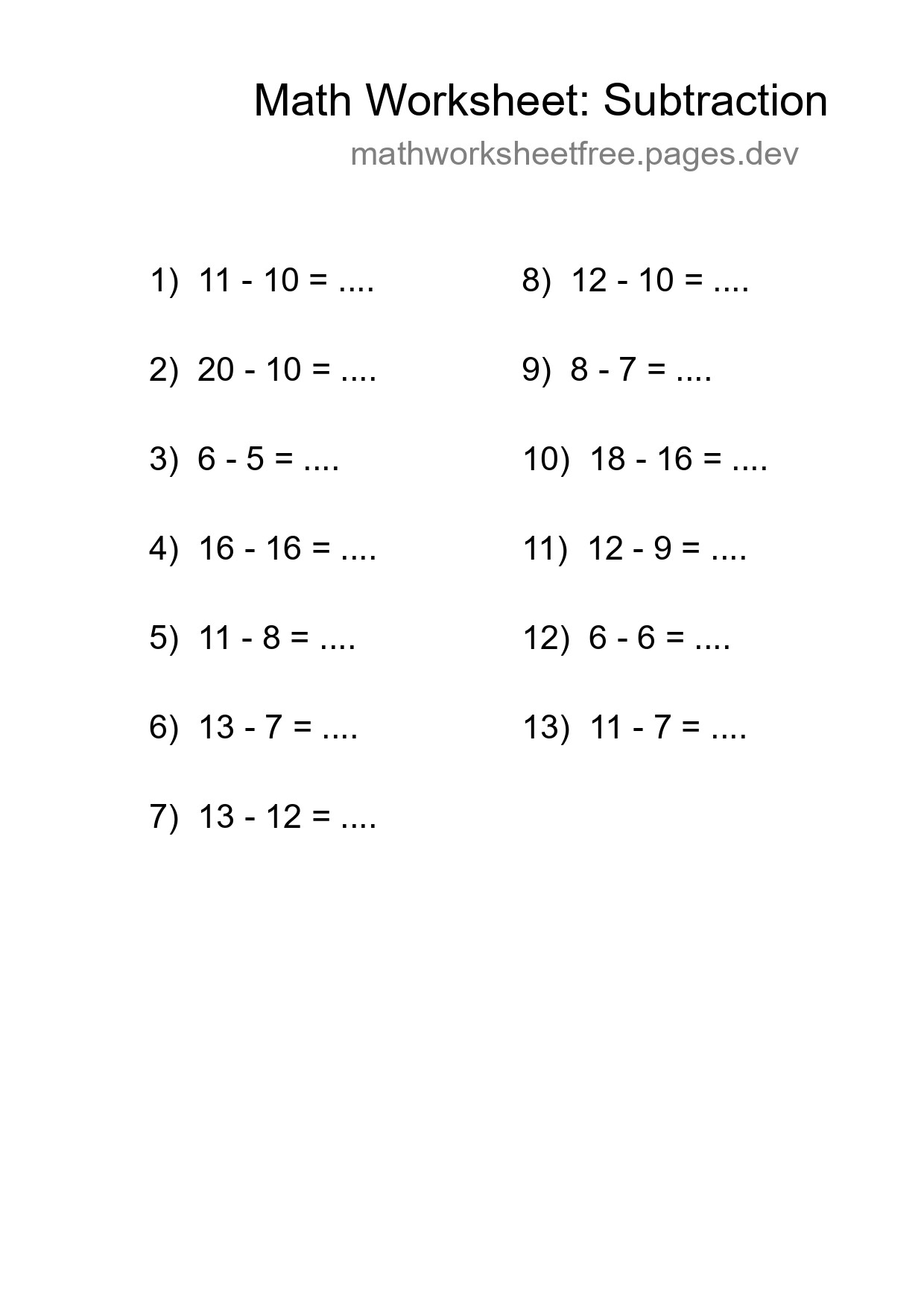 Printable Free 13 Subtraction Math Worksheet For Grade 2 - Part 48