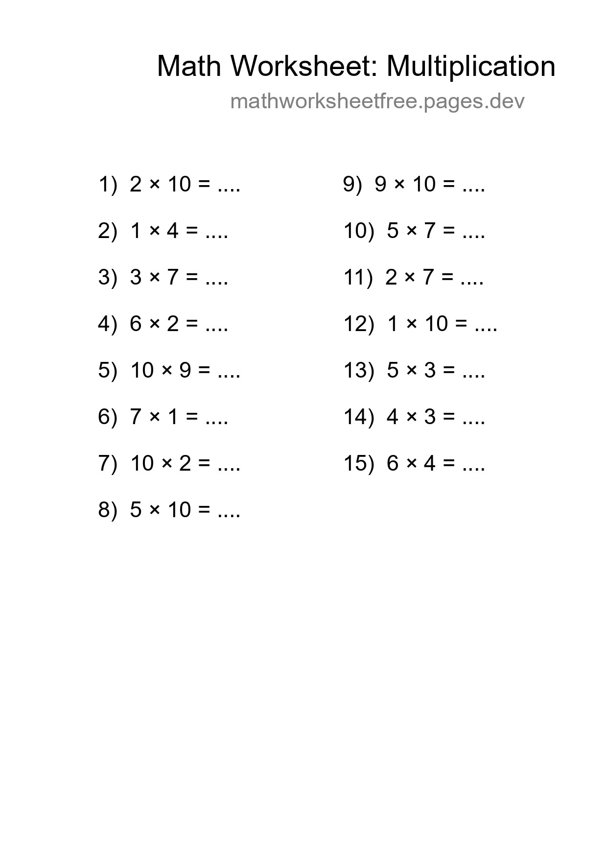 Printable Free 15 Multiplication Math Worksheet For Grade 1 - Part 17