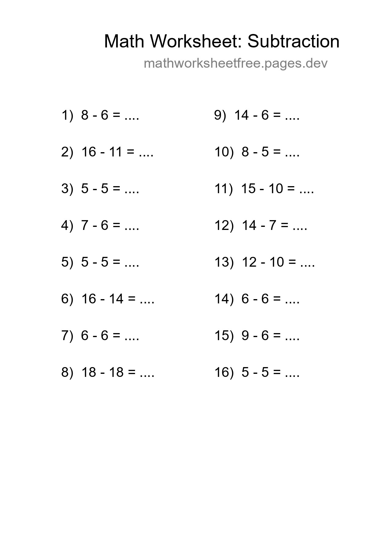 Printable Free 16 Subtraction Math Worksheet For Grade 2 - Part 18