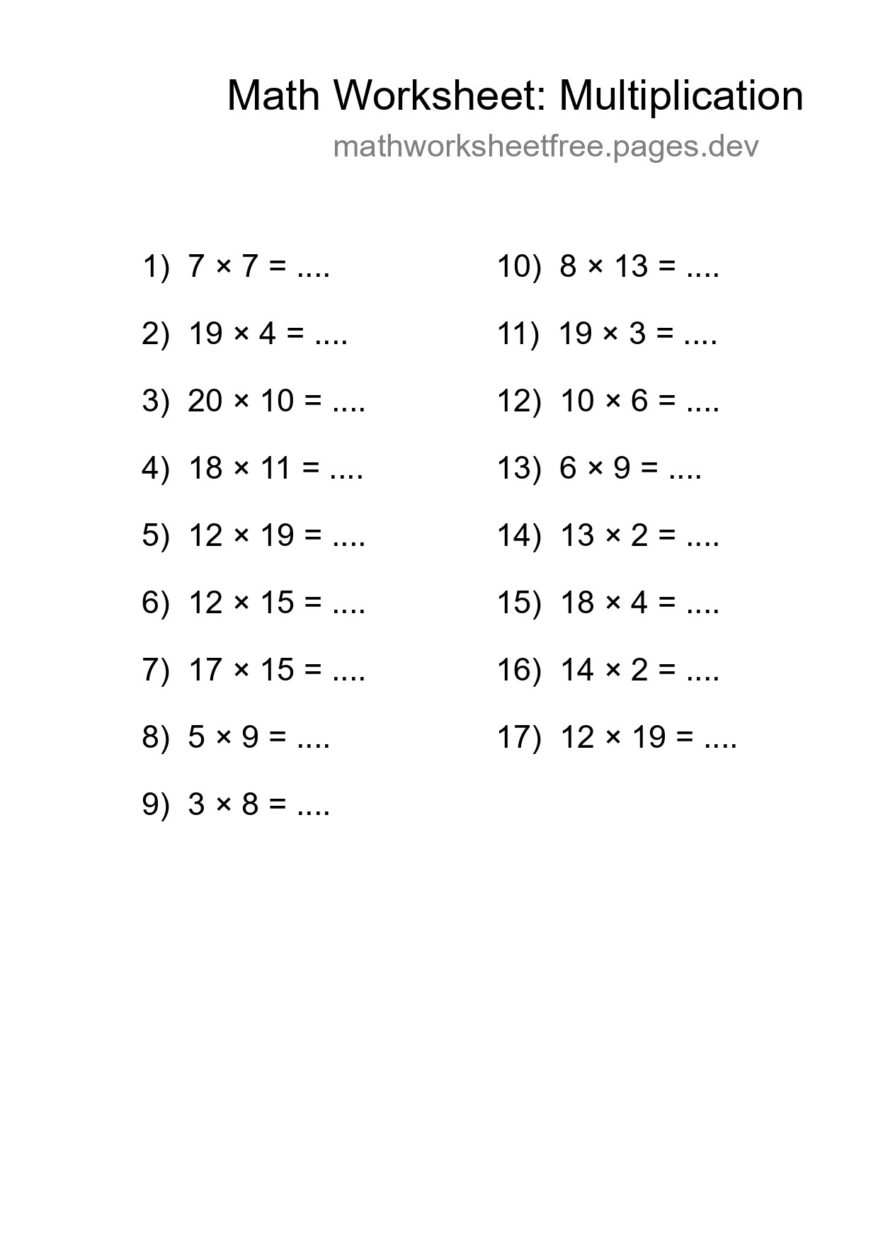 Printable Free 17 Multiplication Math Worksheet For Grade 2 - Part 97
