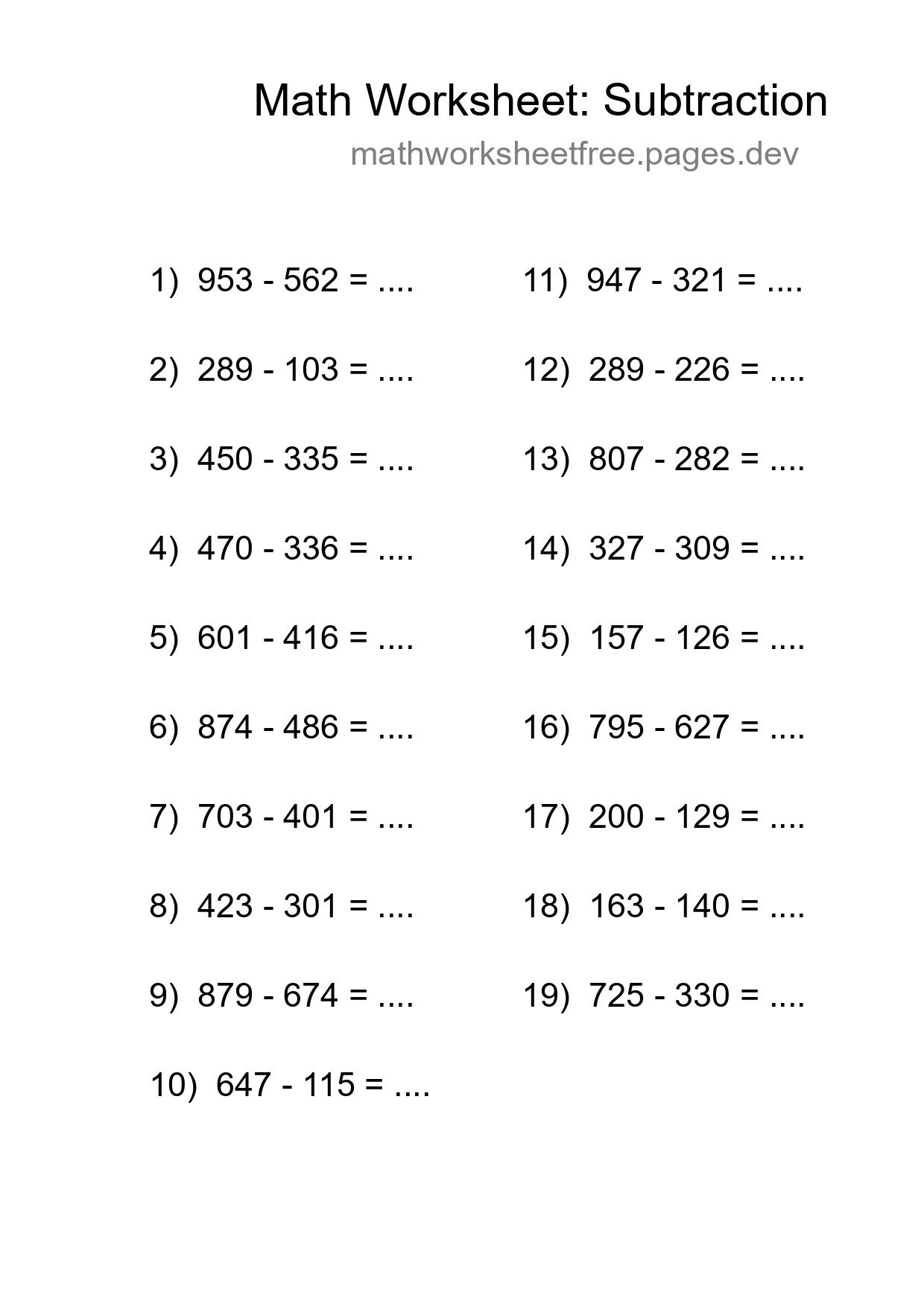 Printable Free 19 Subtraction Math Worksheet For Grade 5 - Part 38