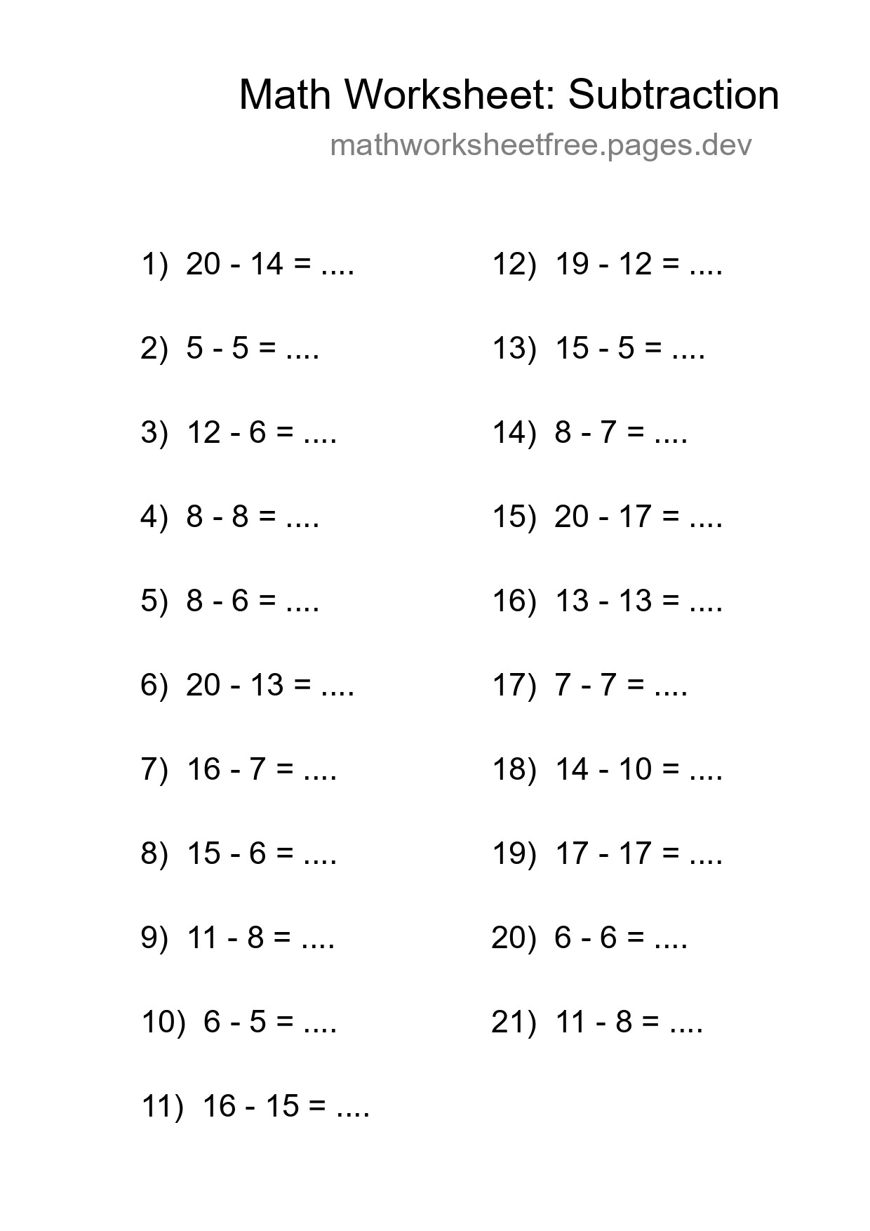 Printable Free 21 Subtraction Math Worksheet For Grade 2 - Part 238