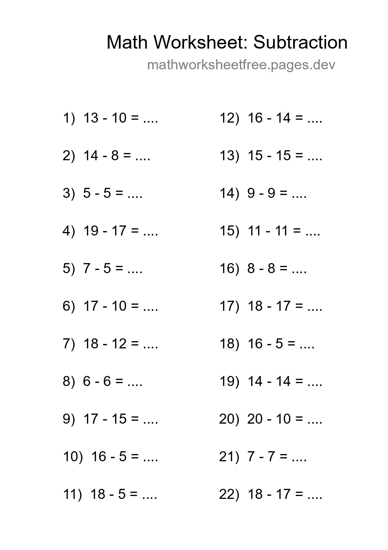 Printable Free 22 Subtraction Math Worksheet For Grade 2 - Part 98