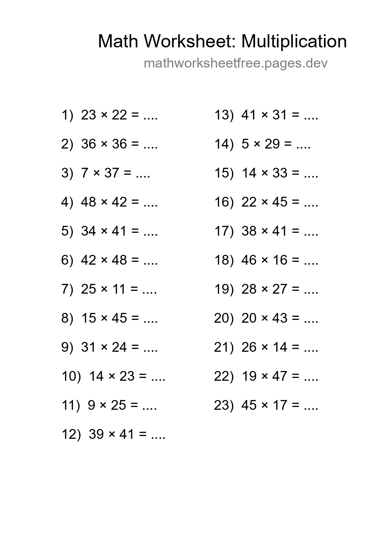 Printable Free 23 Multiplication Math Worksheet For Grade 2 - Part 217
