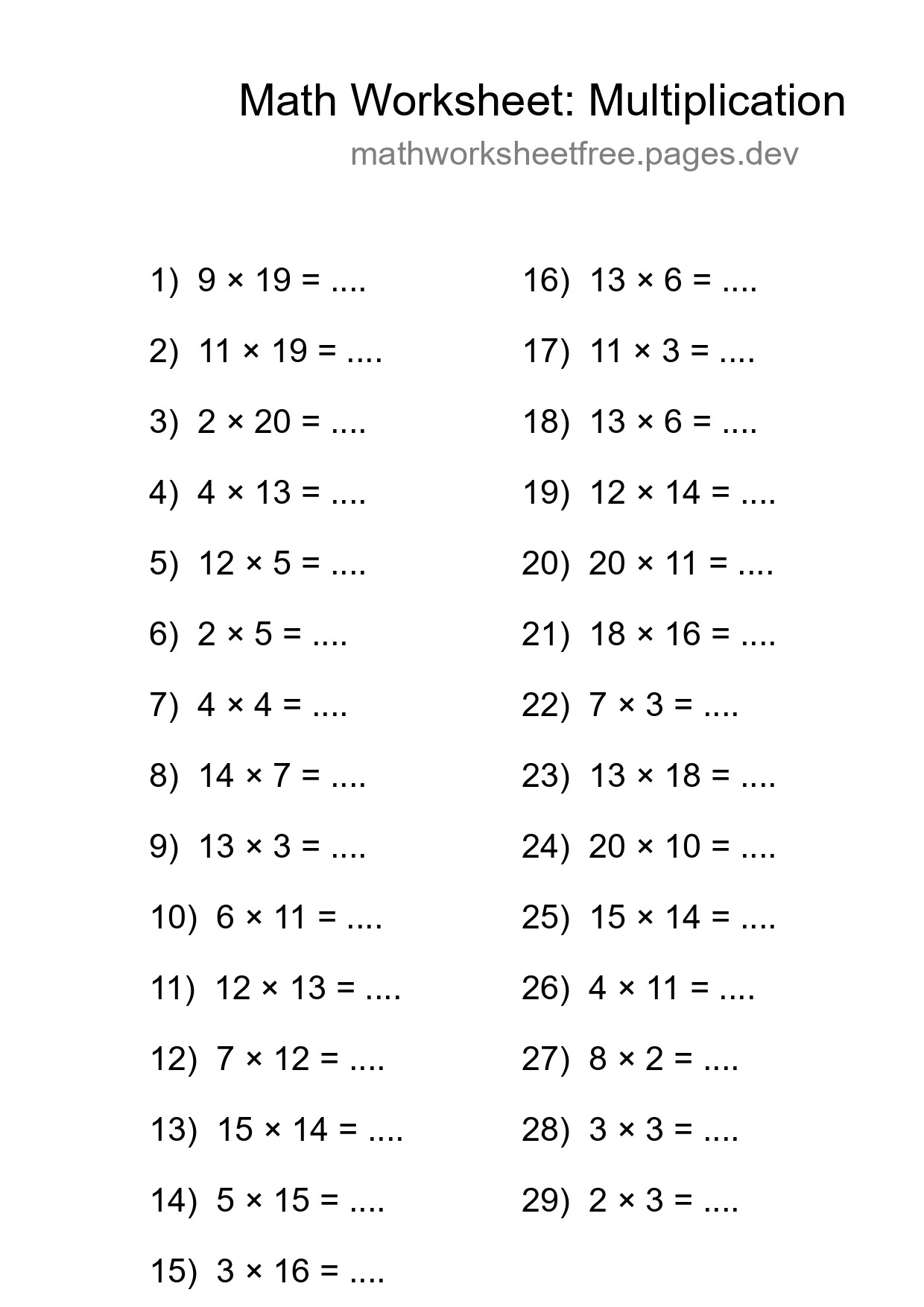 Printable Free 29 Multiplication Math Worksheet For Grade 2 - Part 197