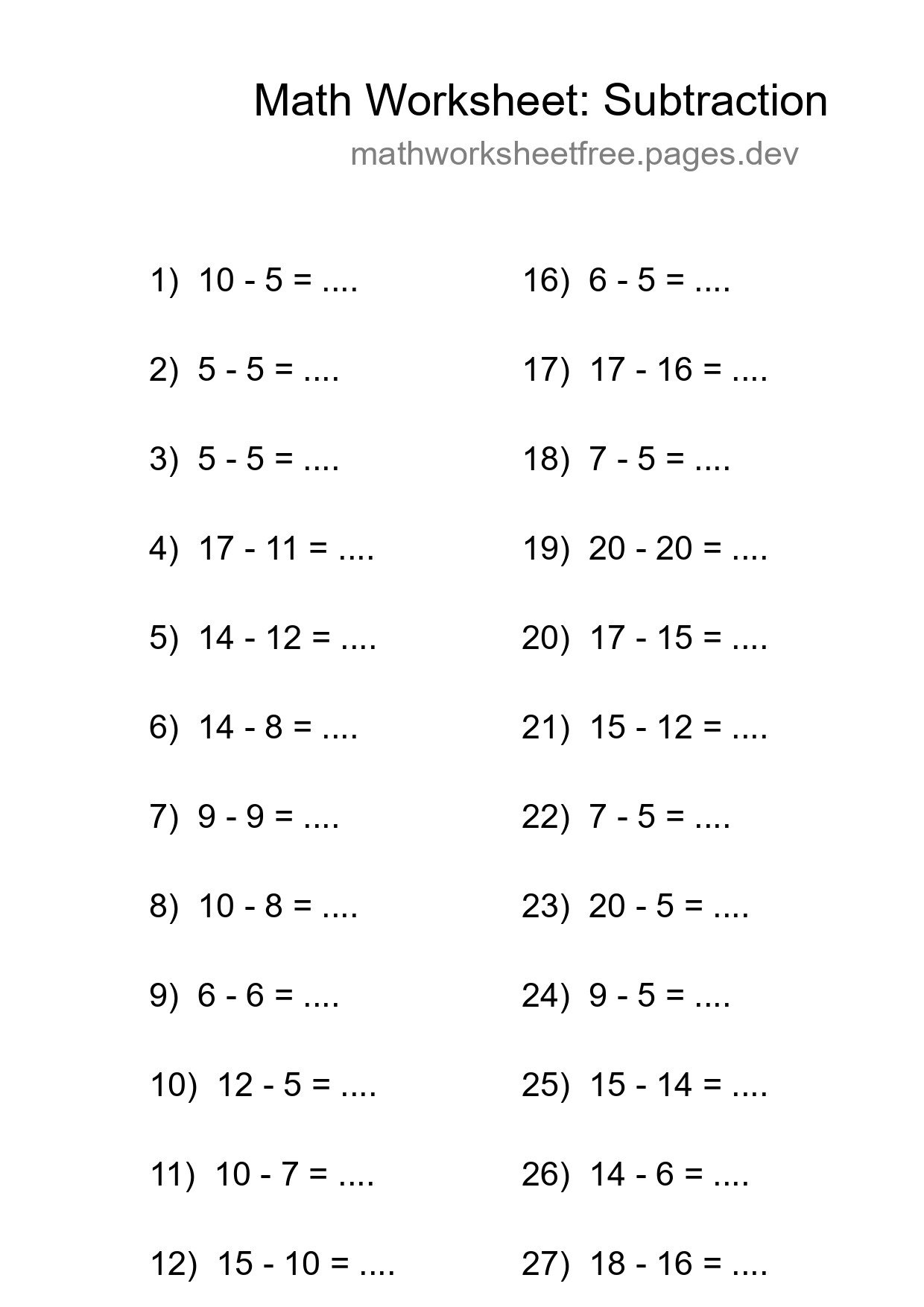Printable Free 30 Subtraction Math Worksheet For Grade 2 - Part 58